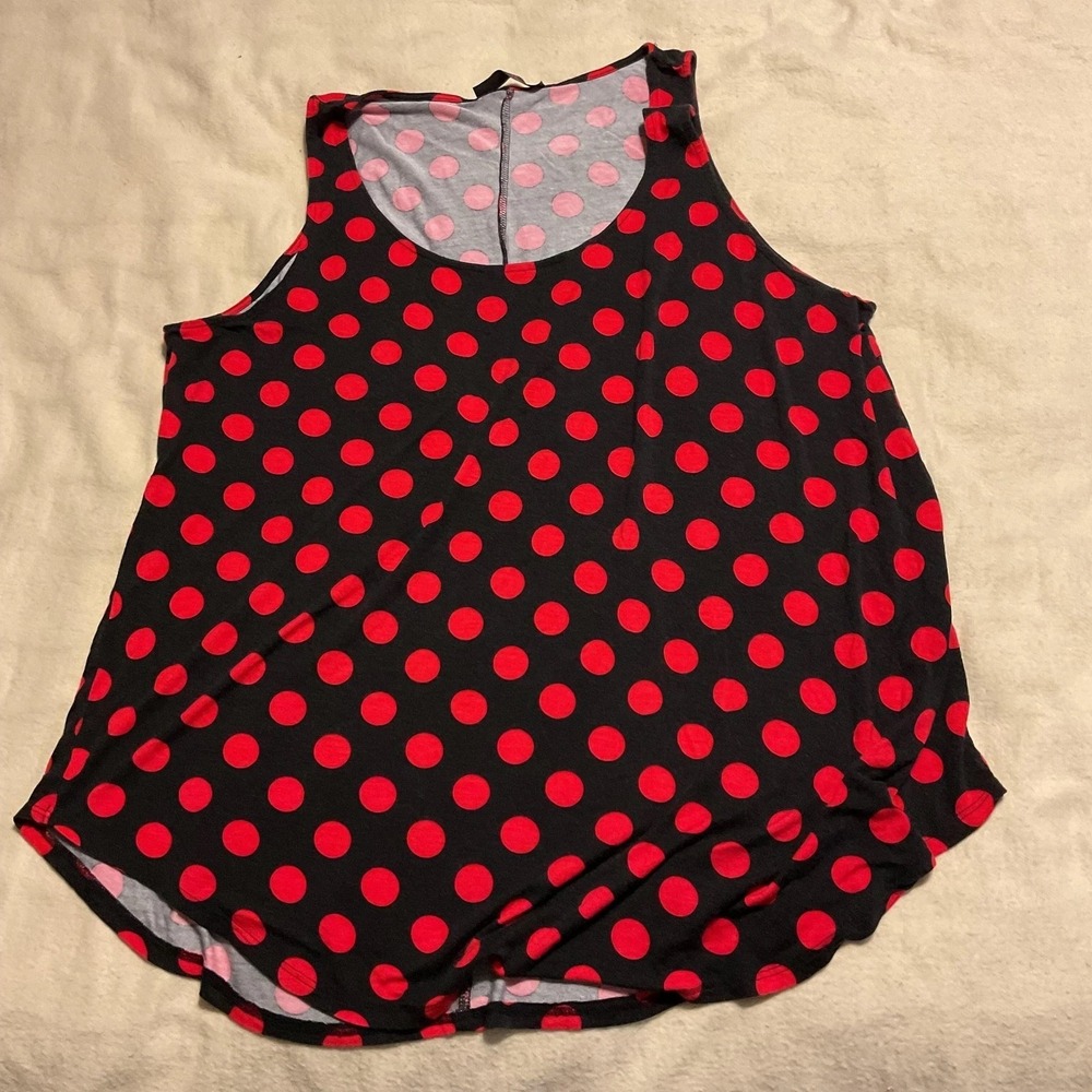 Stella Rose Tank Top Womens 2X Black Red Polka Dot Tunic Stretch Plus Size